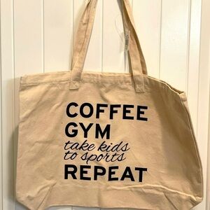 💐5/25 coffee Gym “take kids to sports” reusable shopping bag large tote new